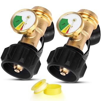 Propane Tank Gauge Level Indicator for 20lb Tanks, Propane Pressure Gauge with Leak Detector for BBQ Gas Grill, RV, Heater, Fire Pit, QCC Type1 Inlet, Solid Brass, 2 Pack
