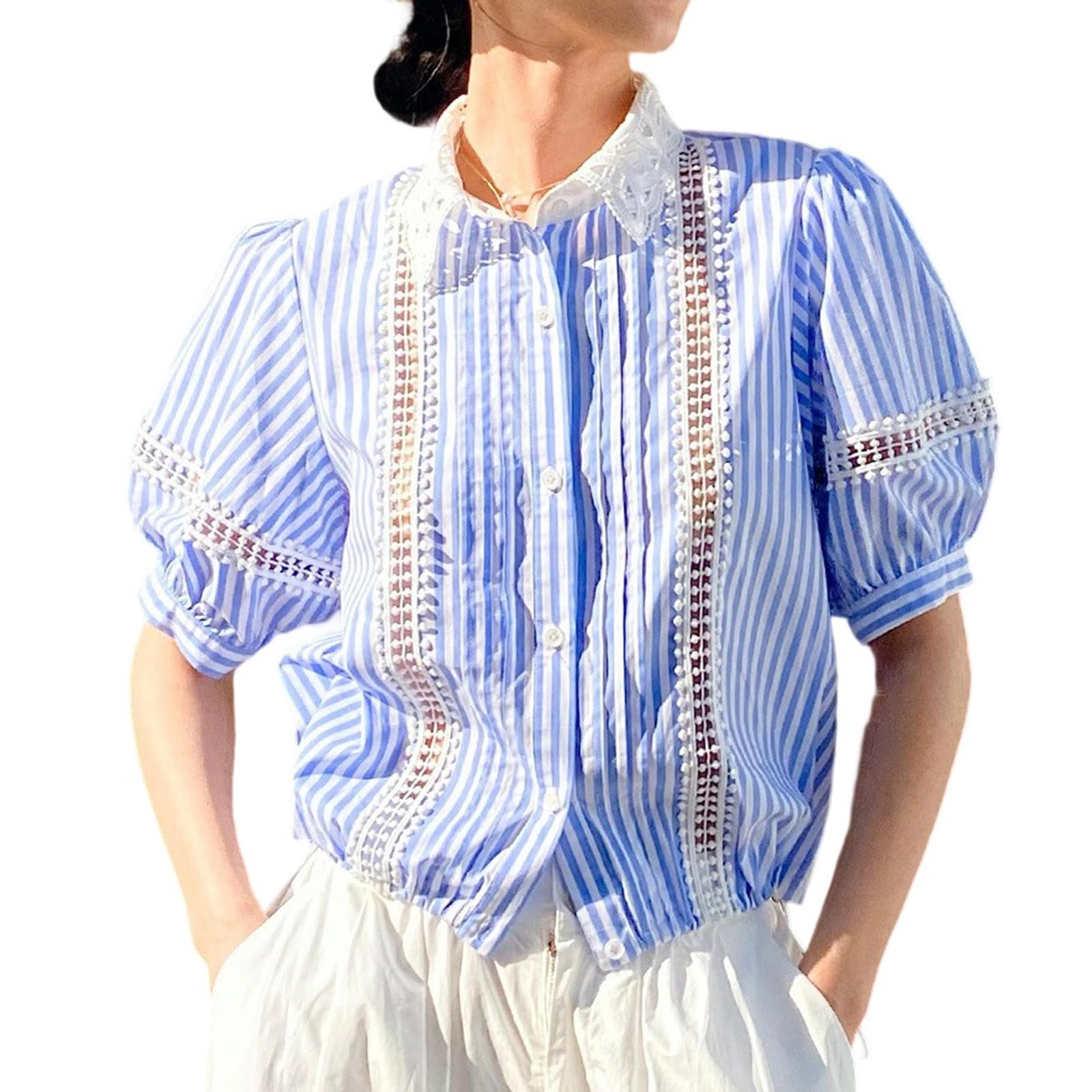 Top Estivi Da Donna Camicie Casual Formali Camicie A Righe Con Bottoni Maniche A Sbuffo Camicia Babydoll Carina Alla Moda