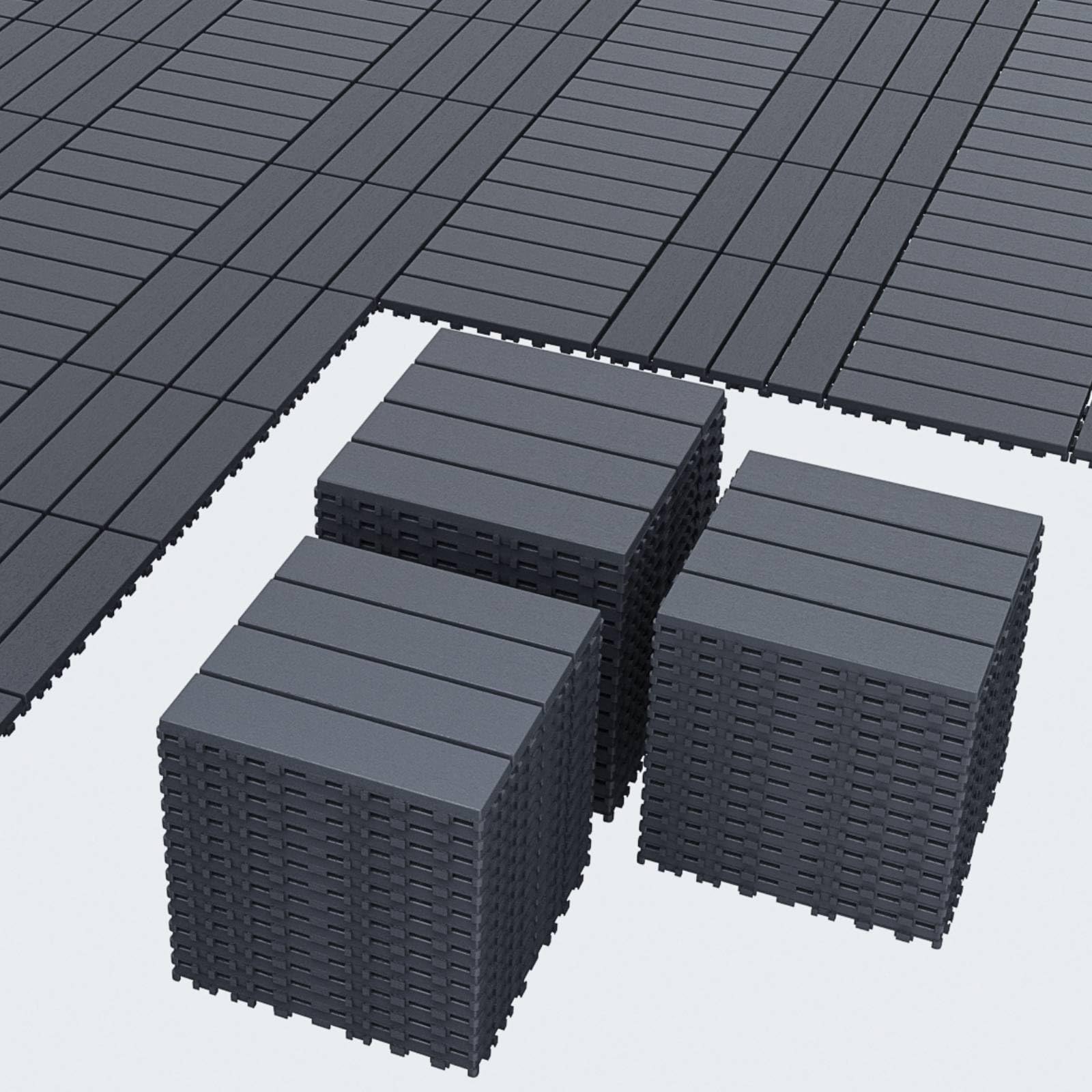 Airsell 44 Pcs Interlocking Deck Tiles | Plastic Outdoor Flooring for Patio, Garden & Balcony | Waterproof & All-Weather | Anti-Slip Surface (Dark Gray WGPK- 44 Pcs (44 Sq Ft))