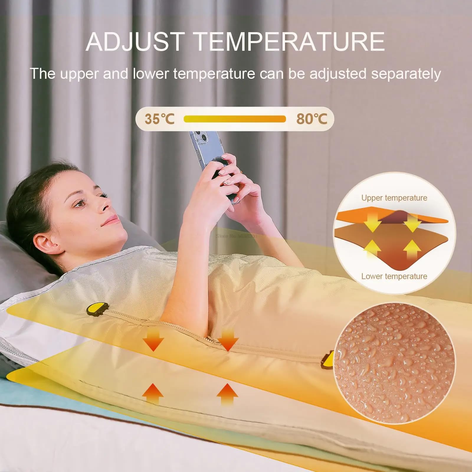 Manta De Sauna Infrarroja, Manta Térmica para Sauna Doméstica, Controlador De 2 Zonas, Ajustable De 35 a 80 °c, Vapor De Sudor por Infrarrojo Lejano, Deshumidificación, Desintoxicación Silver