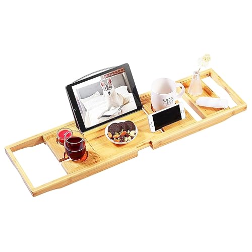 VaeFae Bamboo Bathtub Caddy Tray, Expandable Bath Tray for Tub