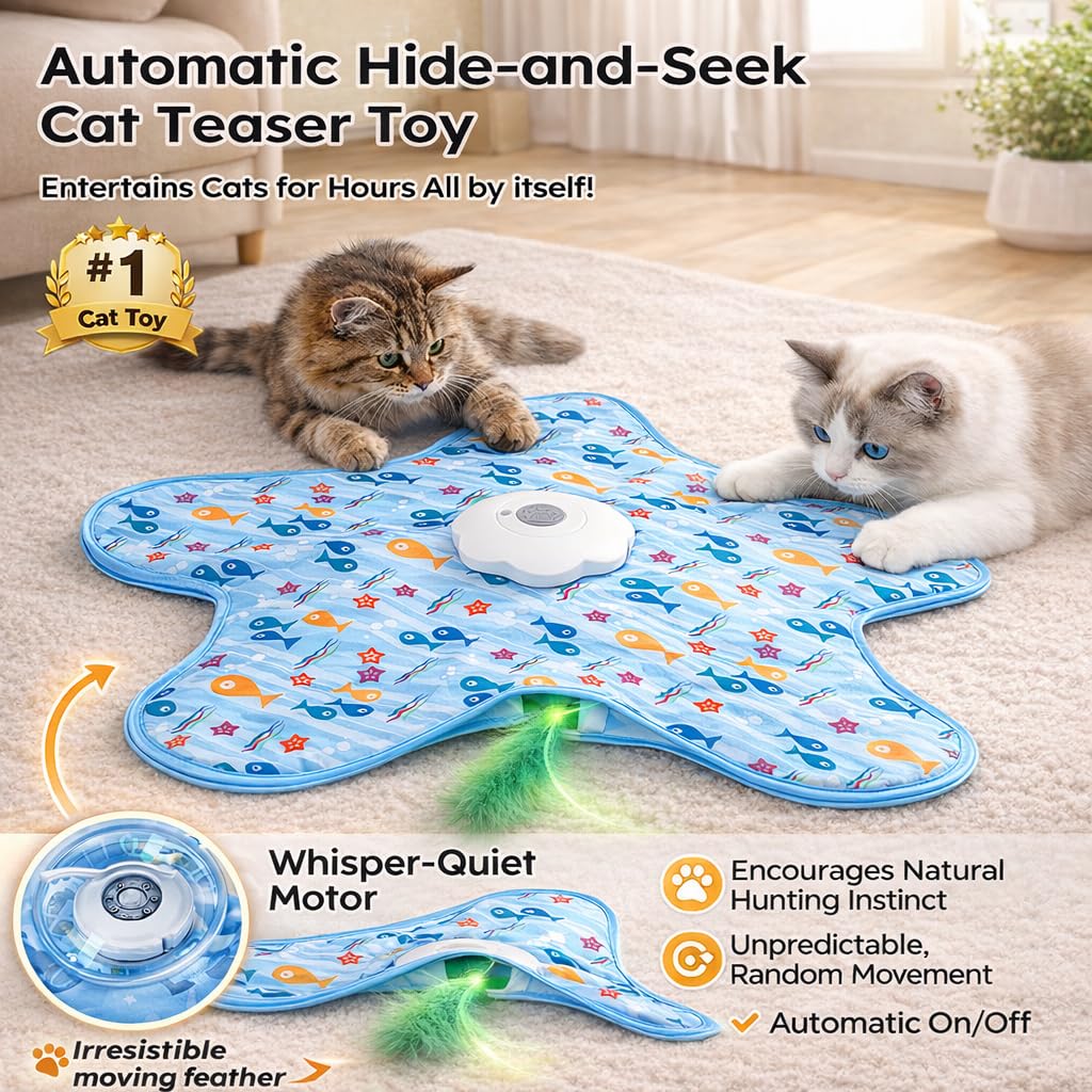 Juguetes interactivos giratorios para gatos con chirriador para jugar interactivo, alivio de la ansiedad, aburrimiento, recargable, movimiento automático, plumas ocultas, juguetes activados por tacto