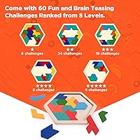 Vista 4 de Vanmor Bloques geométricos de madera de rompecabezas Tangram – Rompecabezas de lógica 3D IQ Brain Teaser Juguete educativo Montessori STEM, juego