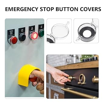 LIZEALUCKY Emergency Stop Button Cover, 4 Pack Transparent Push Button Switch Cover Protector, 30mm Hole Adhesive Round Safety Cover for Industrial Control Panels, Workshops & Equipment Maintenance