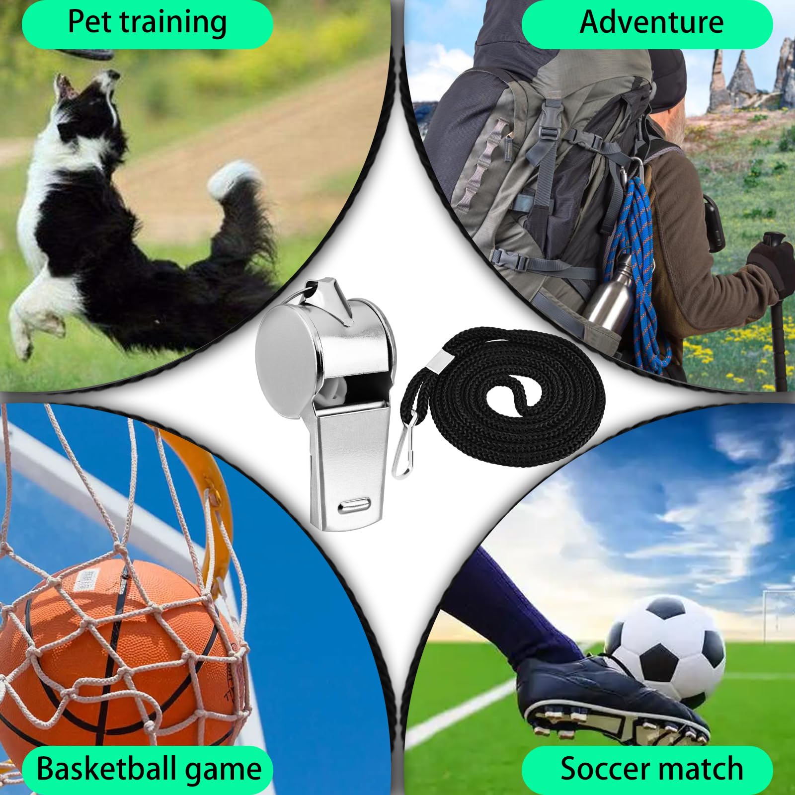 Metallpfeife, Pfeife für Erwachsene mit Umhängeband, 6 Stück, Trainerpfeife, Sportpfeife, Lehrerpfeife, Schiedsrichterpfeife, geeignet für Coaching/Schiedsrichter/Sporttraining