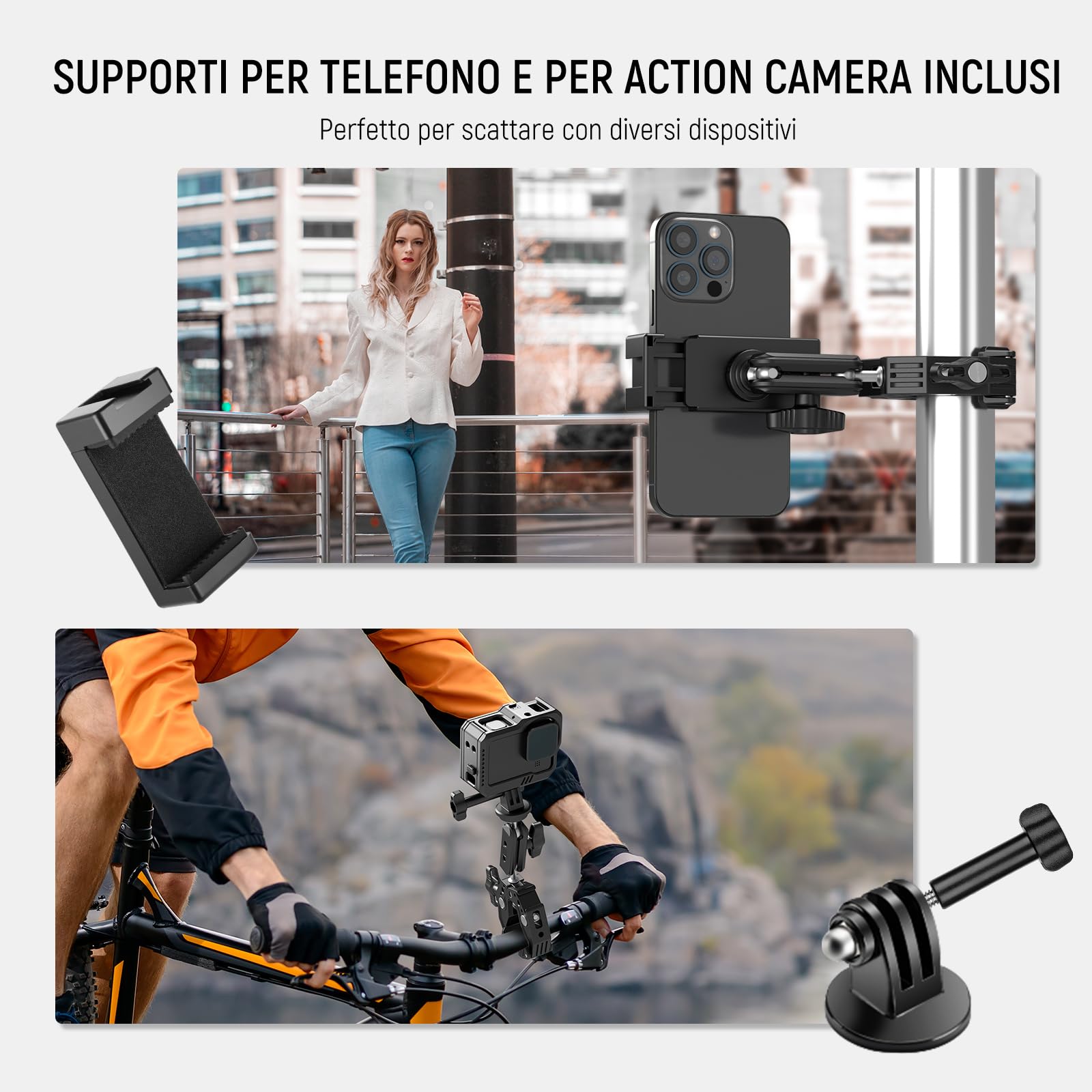 NEEWER Super Clamp con 3" Magic Arm a Doppia Testa Sferica, Cold Shoe, Filetto 1/4", Adattatore Telefono/Action Camera per Treppiede Tavolo Barra Aste Gimbal, Compatibili con SmallRig GoPro DJI, ST83
