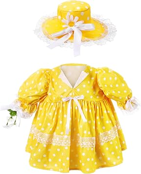 Aliceset Porch Goose Outfit Fancy Goose Clothes Polka Dots Skirt with Hat for 23" Outdoor Patio Summer Spring DecorYellow