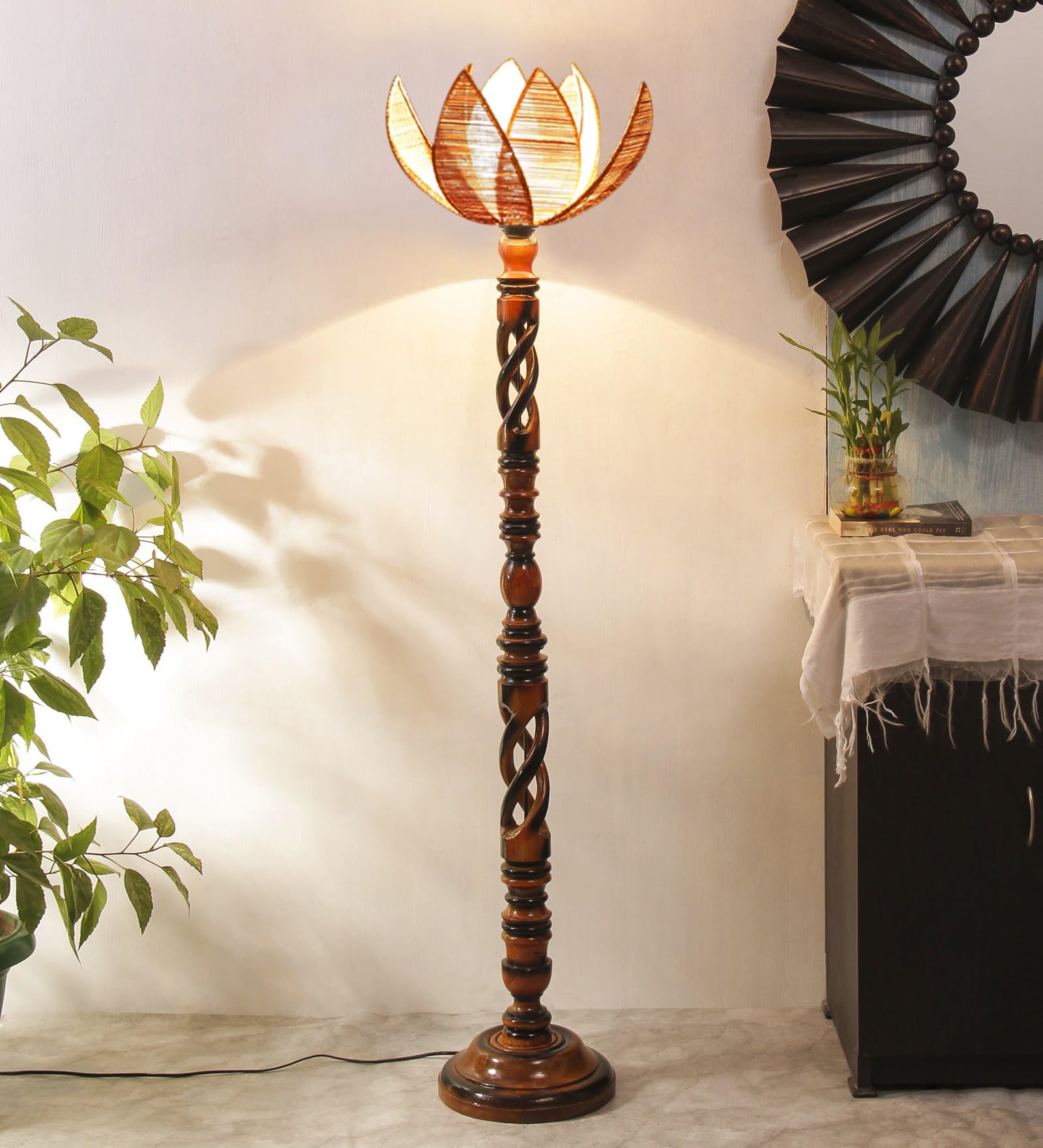 Devansh Beige Bamboo Rose Wooden Floor lamp -54(12x56 Inches)-Open Snake-image-12