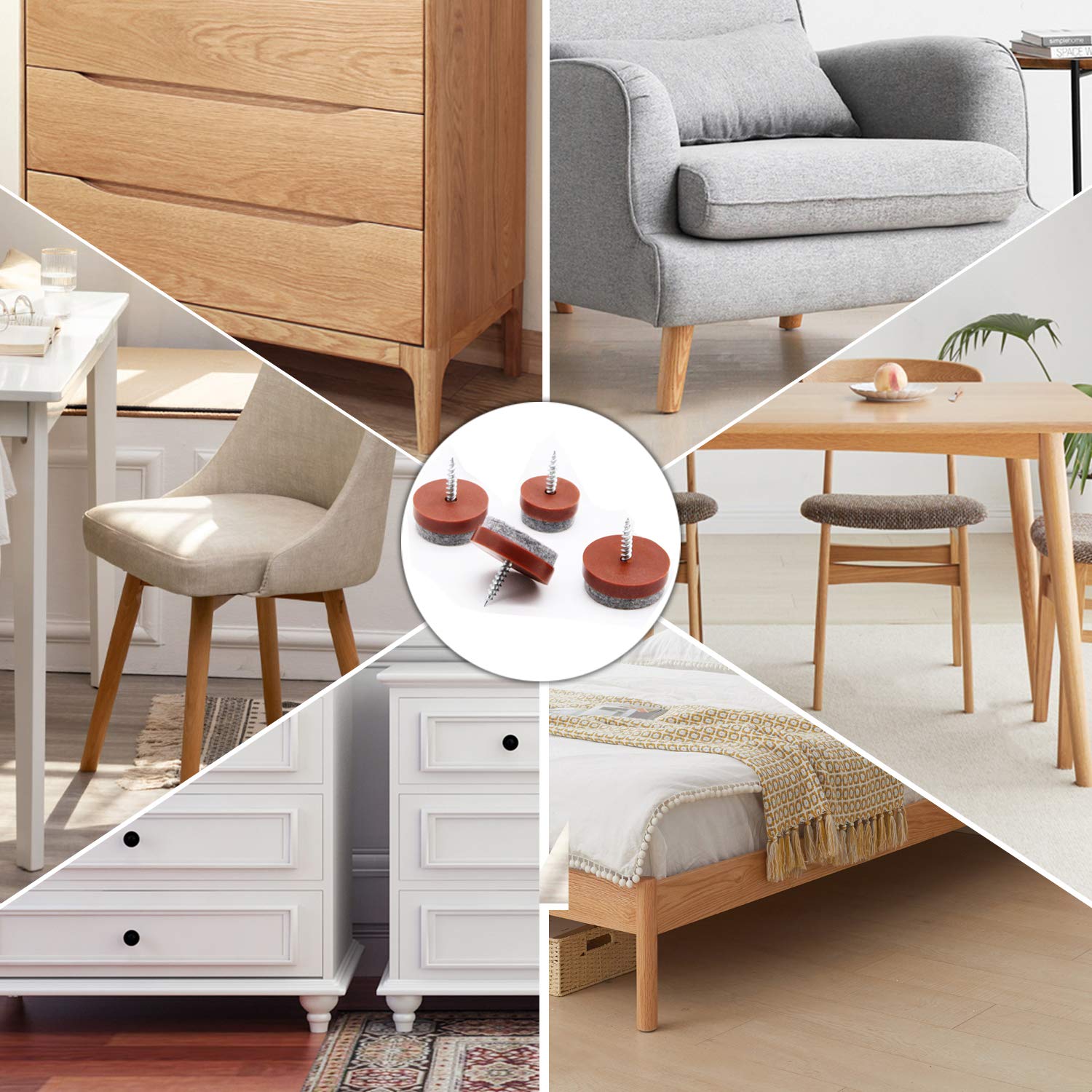 60 almohadillas de fieltro para muebles, sillas y mesas, de 3,8 cm, color marrón, para patas de madera, 60 unidades