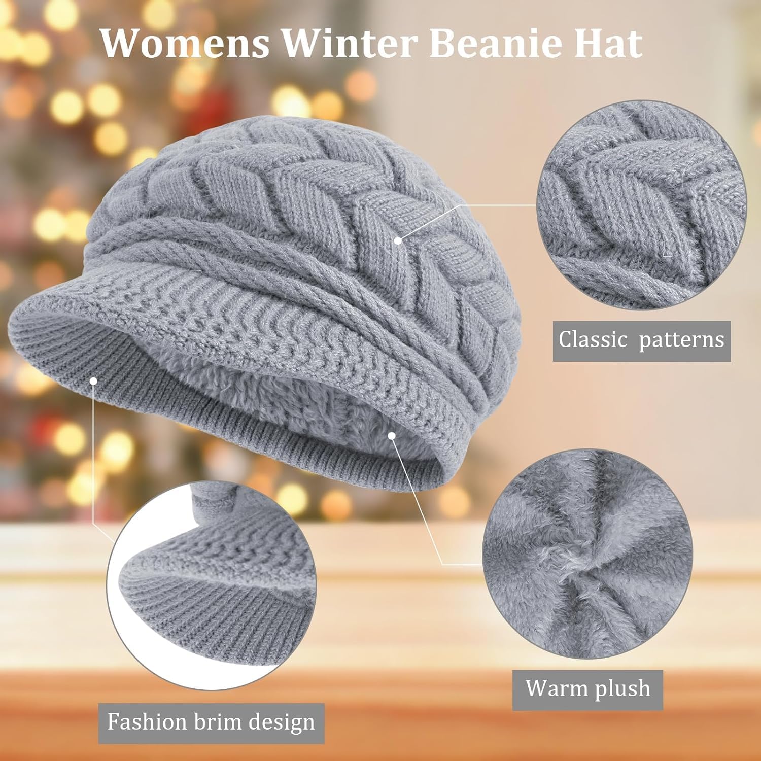Loritta Womens Winter Beanie Hats Thick Warm Knitted Chunky Soft Slouchy Cap with Visor Brim - Image 3