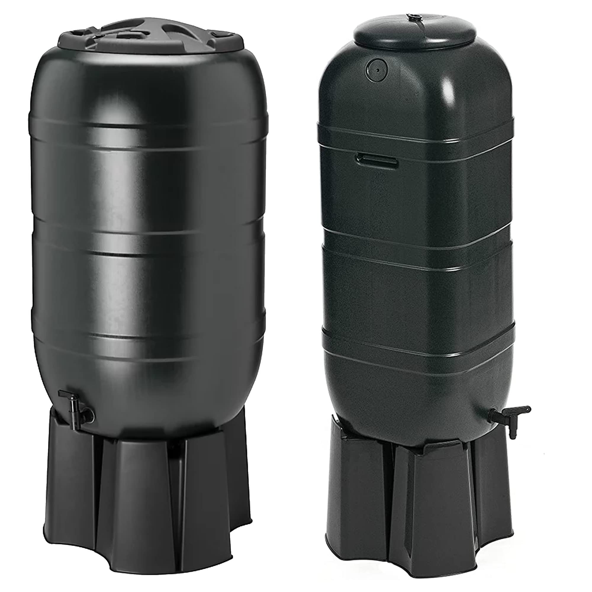 Pluto Packaging Black 100 Litre Or 210 Litre Slim Line Outdoor Rain Water Collector Complete Water Butt With Filler Kit & Lid (210 Litre Water Butt)