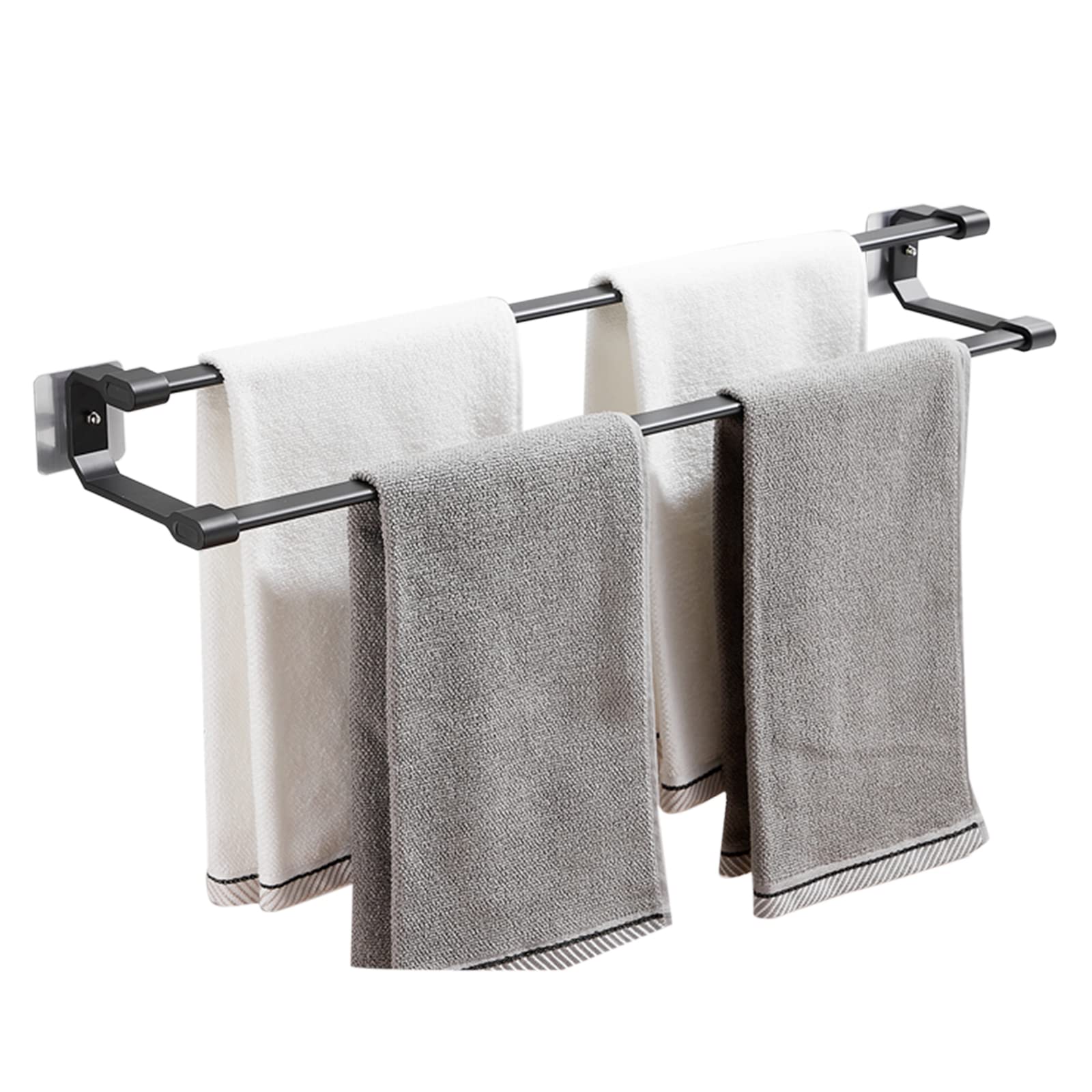 Toallero adhesivo negro de doble barra de aluminio montado en la pared para baño, cocina, 60 cm