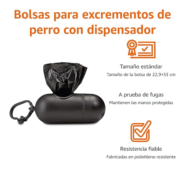 Foto 4 de 5 de Amazon Basics Bolsas de basura para perros con dispensador y clip para correa, Sin fragancia