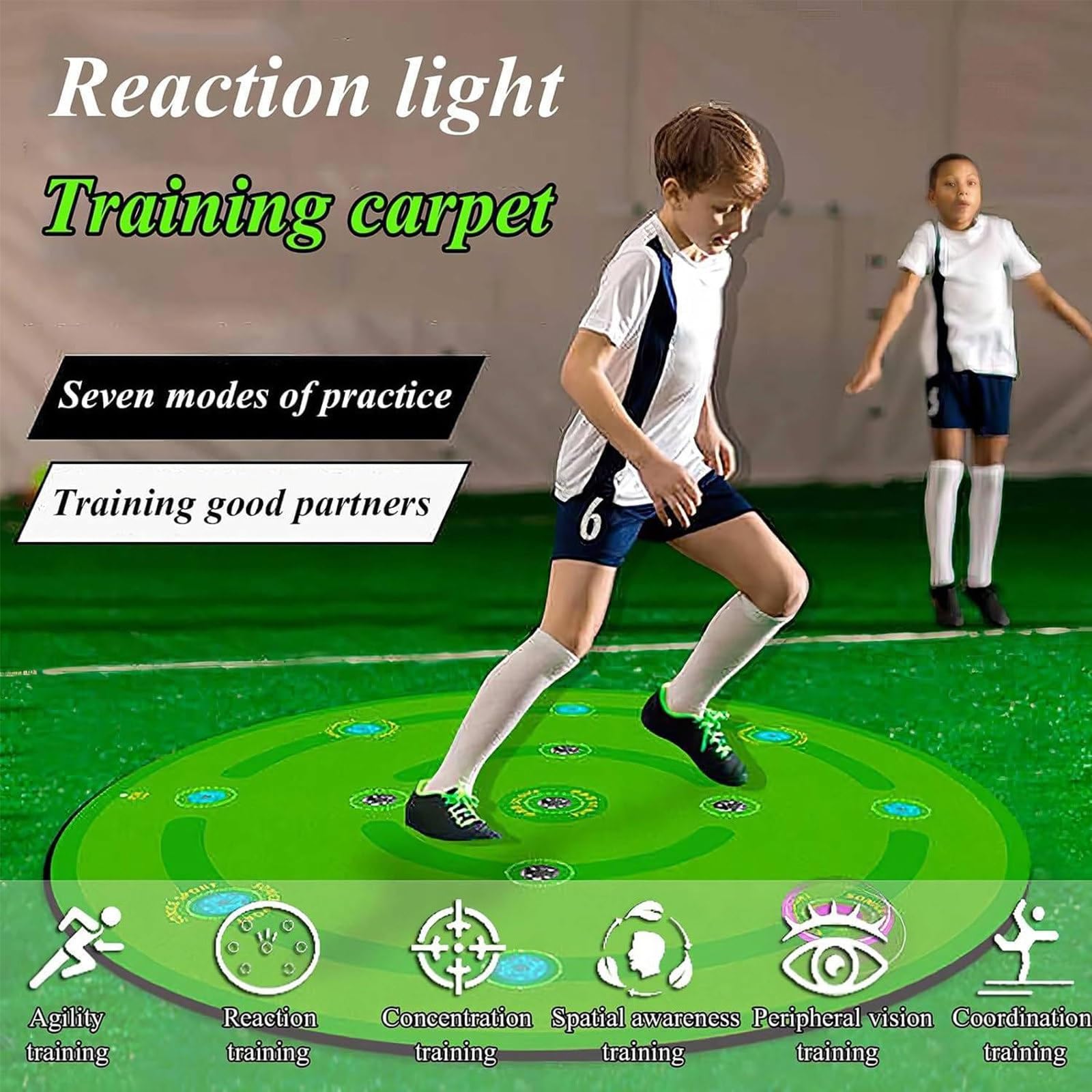 JJENXYYDS Football Mastery 1.4m Round Soccer Sports Mat, 7 Training Modes & 13 Lights (4 Colors), Non-Slip Bottom, for Kids/Adult Football Training