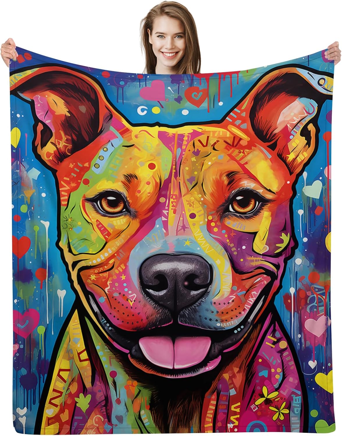 ALIFAFA Colorful Pit-Bull Blanket, Cute Pit-Bull Blanket, Funny Pit-Bull Dog Throw Blanket, Pit-Bull Gifts for Pit-Bull Lovers, Pit-Bull Novelty Gifts, Plush Dog Lovers Ideas,50"x40" Pit-bull Dog 50"x40"
