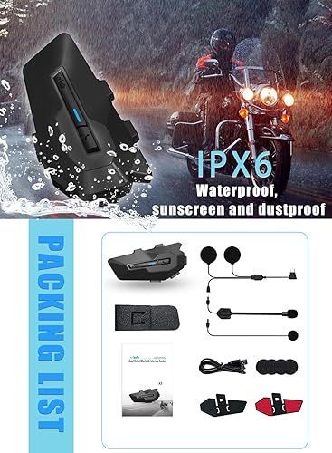 Miniatura 6 de MAXTO Sistemas de comunicación de casco con intercambio de música, auriculares Bluetooth X2 para 2 conductores 1000 M, sonido estéreo HiFi, IPX6