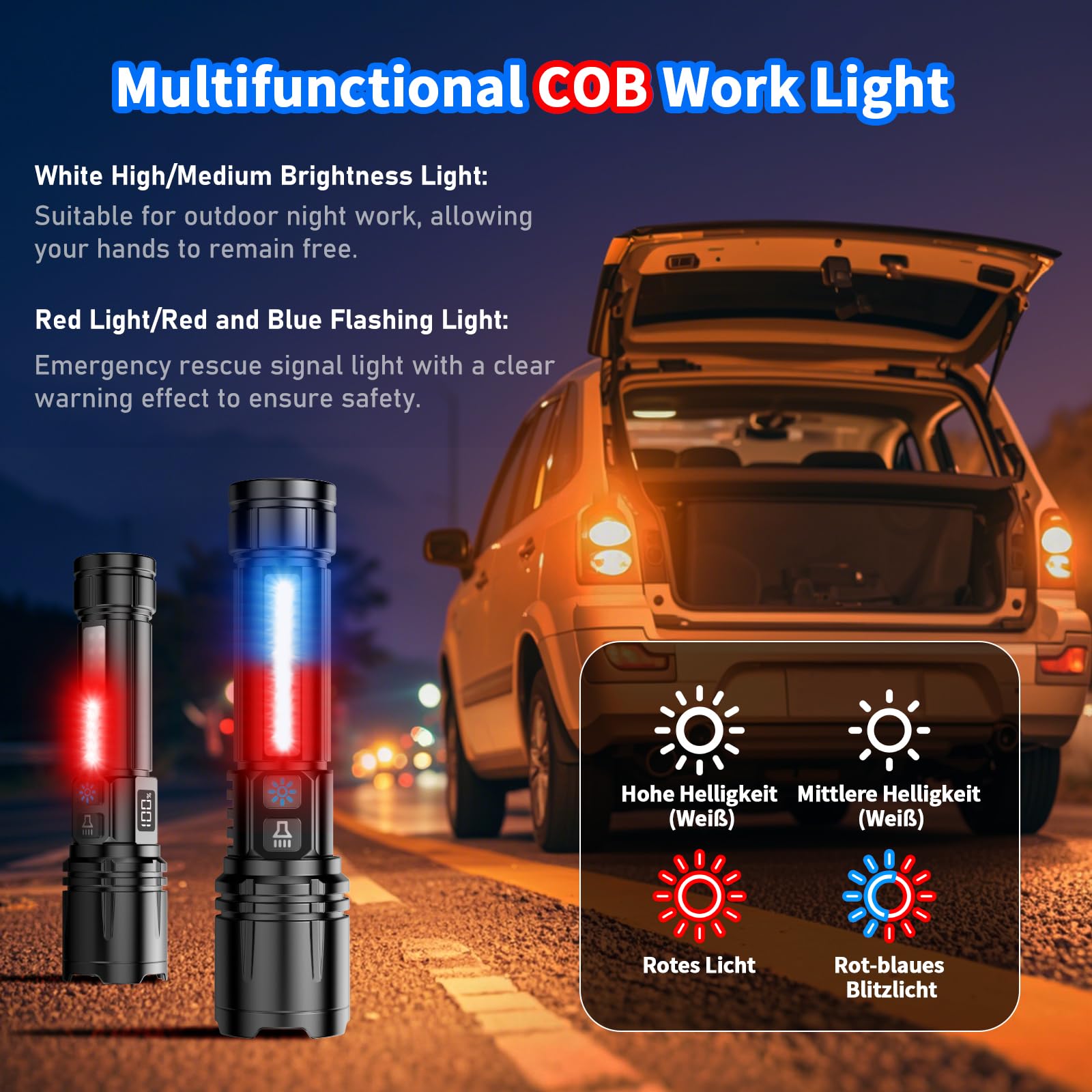 Shadowhawk Torch Light High Power Rechargeable - LCD Display & COB Side Light, 7 Modes Long Range 10000 Lumens XHM90.2 LED Battery Flashlight, Military Waterproof Torches for Camping/Home/Emergency 3