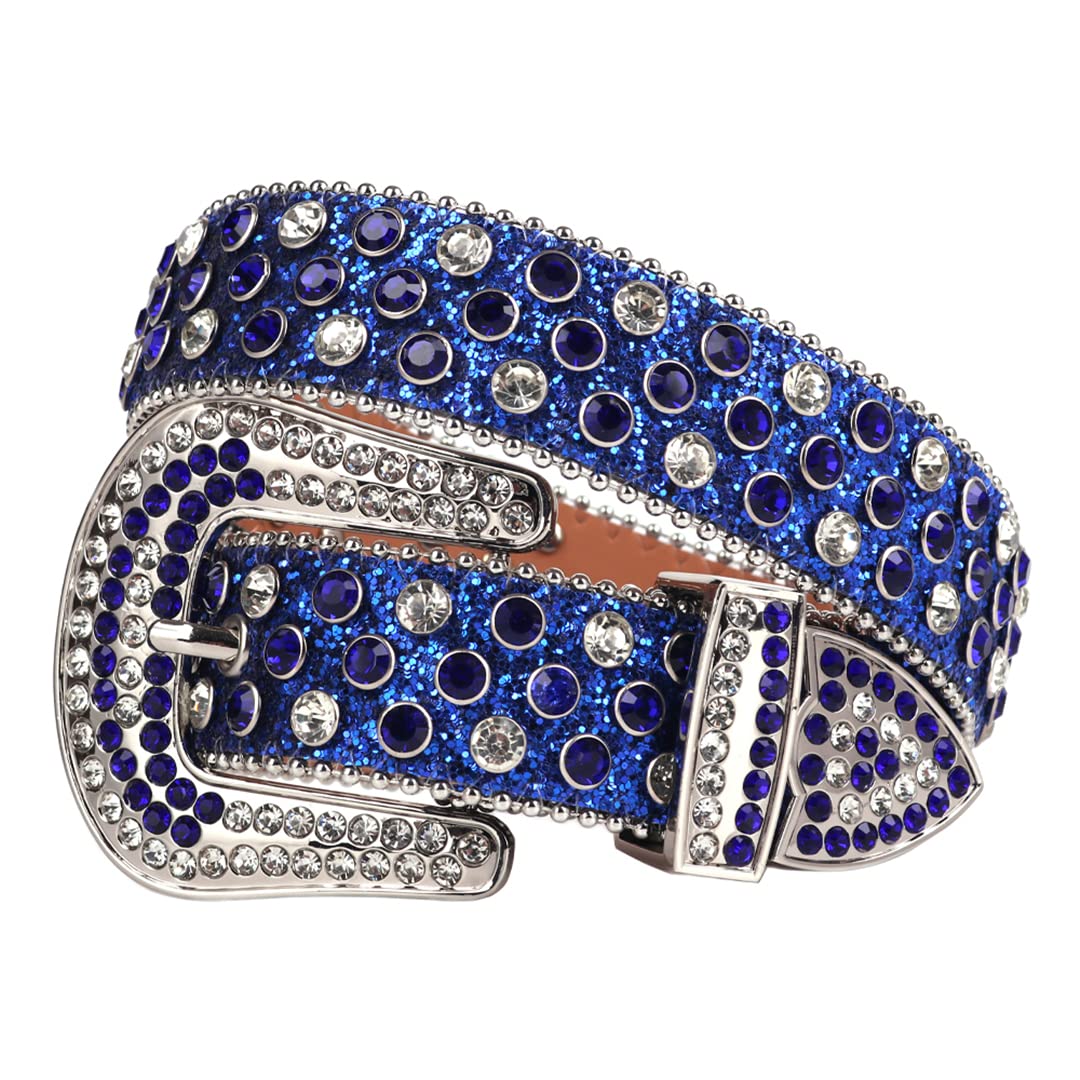 Moda Western Bling kryształ górski pasek kolorowy diament luksusowy sznurek z ćwiekami pasek damski męski do dżinsów niebieski 112 cm