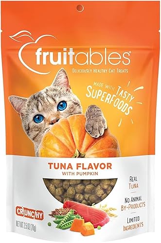 Fruitables Crunchy Treats For Cats – Healthy Low Calorie Treats Packed with Protein – Free of Wheat, Corn and Soy – Made with Real Tuna with Pumpkin – 2.5 Ounces - 2.5 Ounce (Pack of 1) - Tuna & Pumpkin