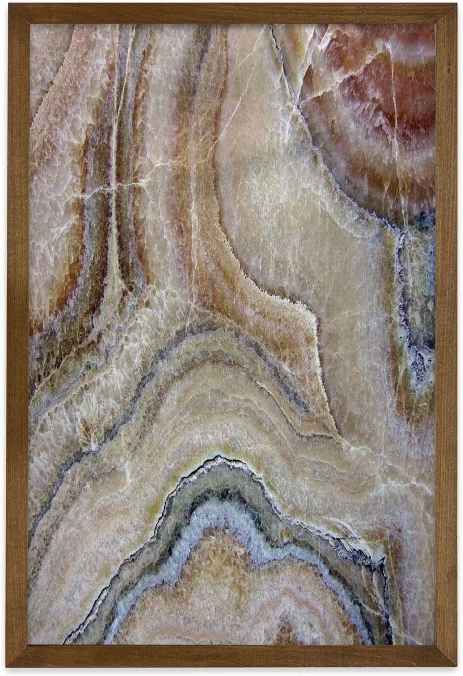Ambesonne Marble Print Framed Wall Art, Surreal Onyx Stone Surface Pattern Pale Blue Details Picture, Fabric Decor with Teak Tone Wood Frame Home & Dorm Decor, 23" x 35", Cinnamon Beige Tan