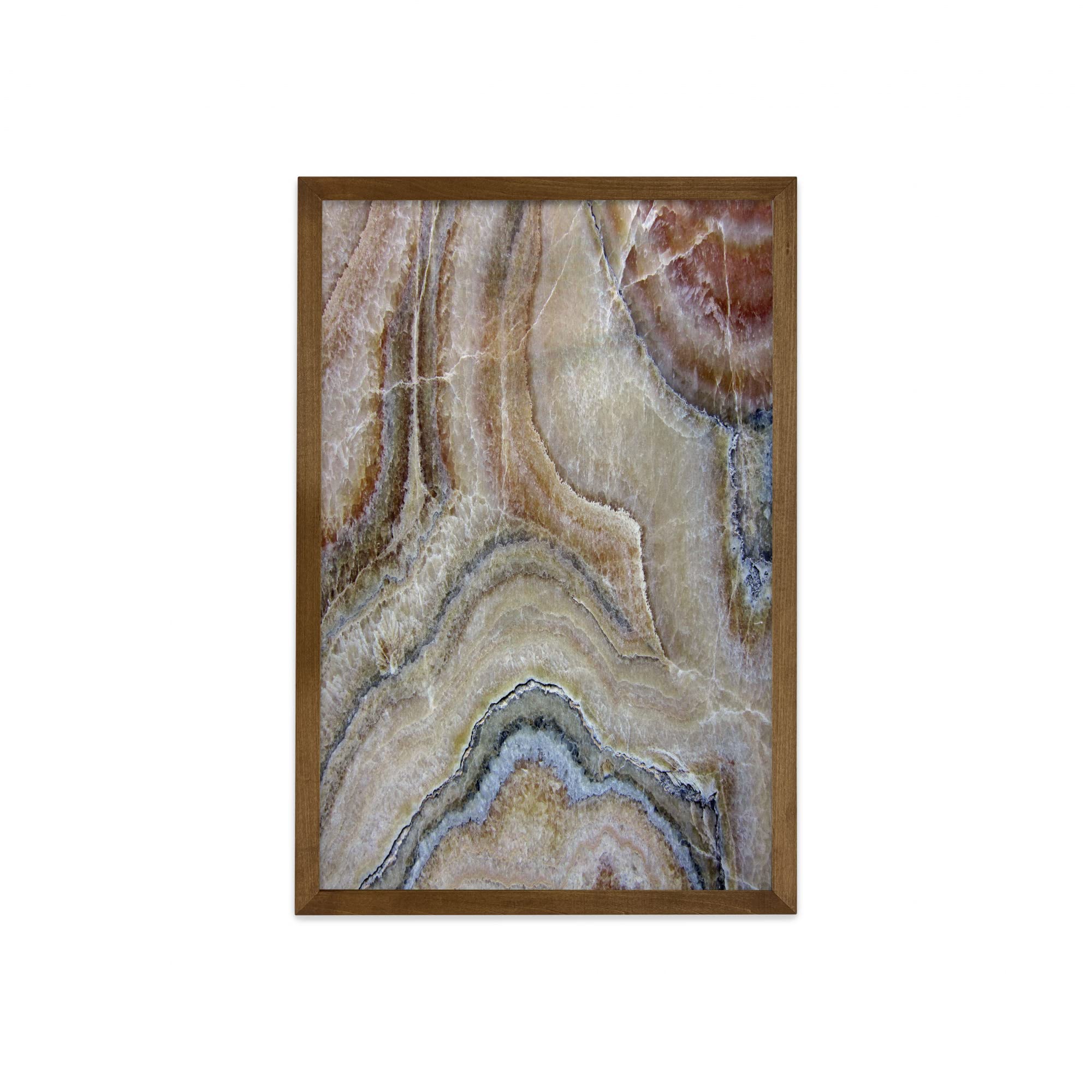 Ambesonne Marble Print Framed Wall Art, Surreal Onyx Stone Surface Pattern Pale Blue Details Picture, Fabric Decor with Teak Tone Wood Frame Home & Dorm Decor, 23" x 35", Cinnamon Beige Tan
