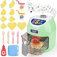 deAO Freidora de Aire Juguete con Sonido y Luz, Realista Función Pantalla Táctil, Alimentos Que Cambian de Color, Temporizador, Juego de rol Cocina Accesorios Juguete para Niñas y Años