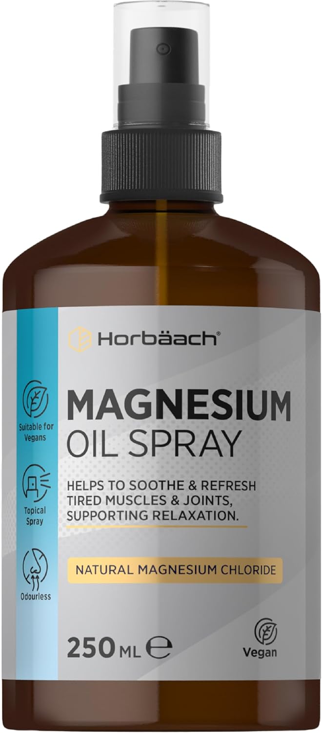 Magnesium Oil Spray Restless Legs, Muscle Pain, Sleep | 250ml XL Size | 100% Pure Magnesium Chloride | High Absorption Vegan Spray | Horbaach