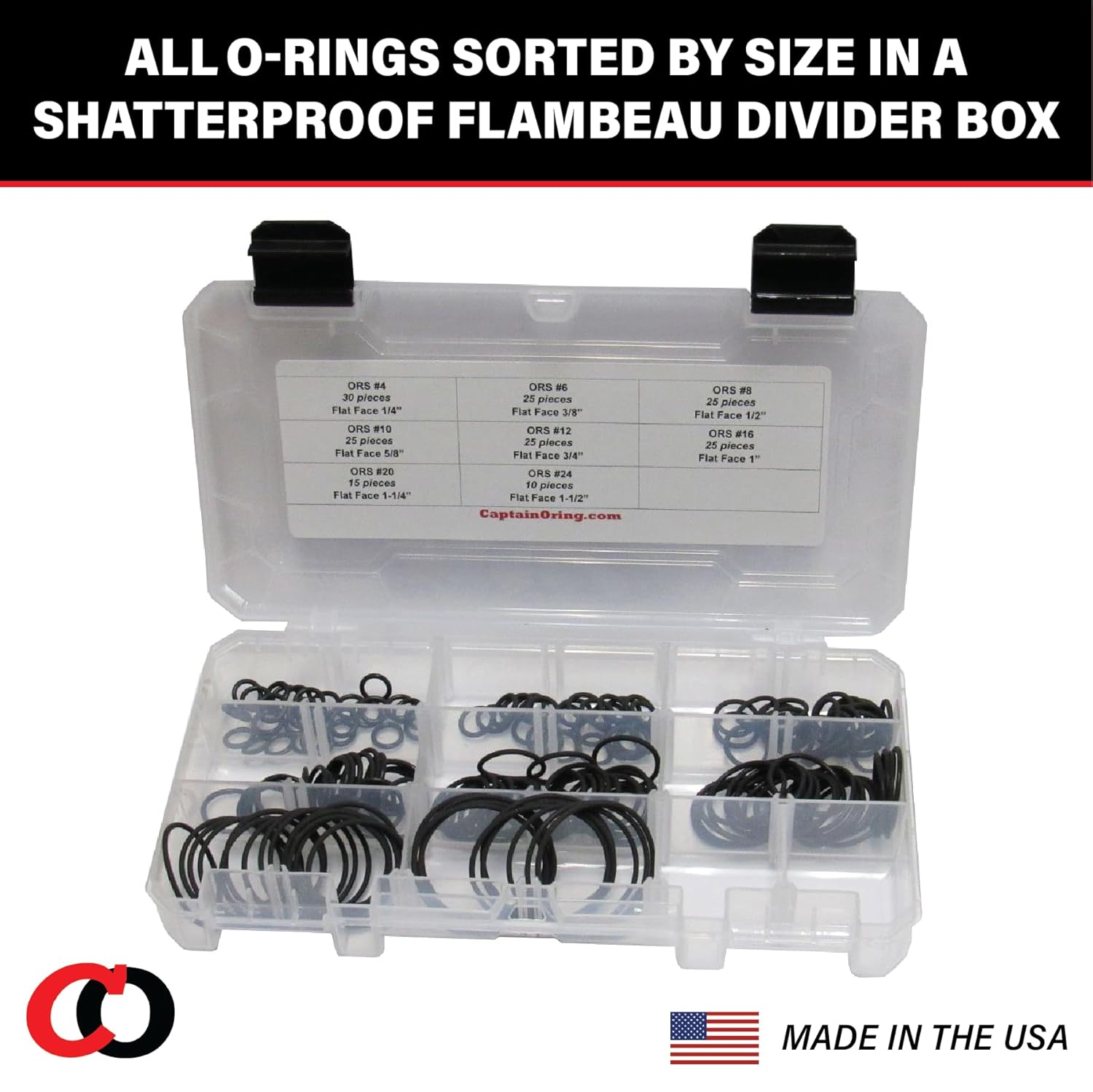 Captain O-Ring ORS/ORFS (for Flat Face Fittings) Hydraulic O-Ring Seal Kit (Buna 90 / BN90-180 Piece Kit)