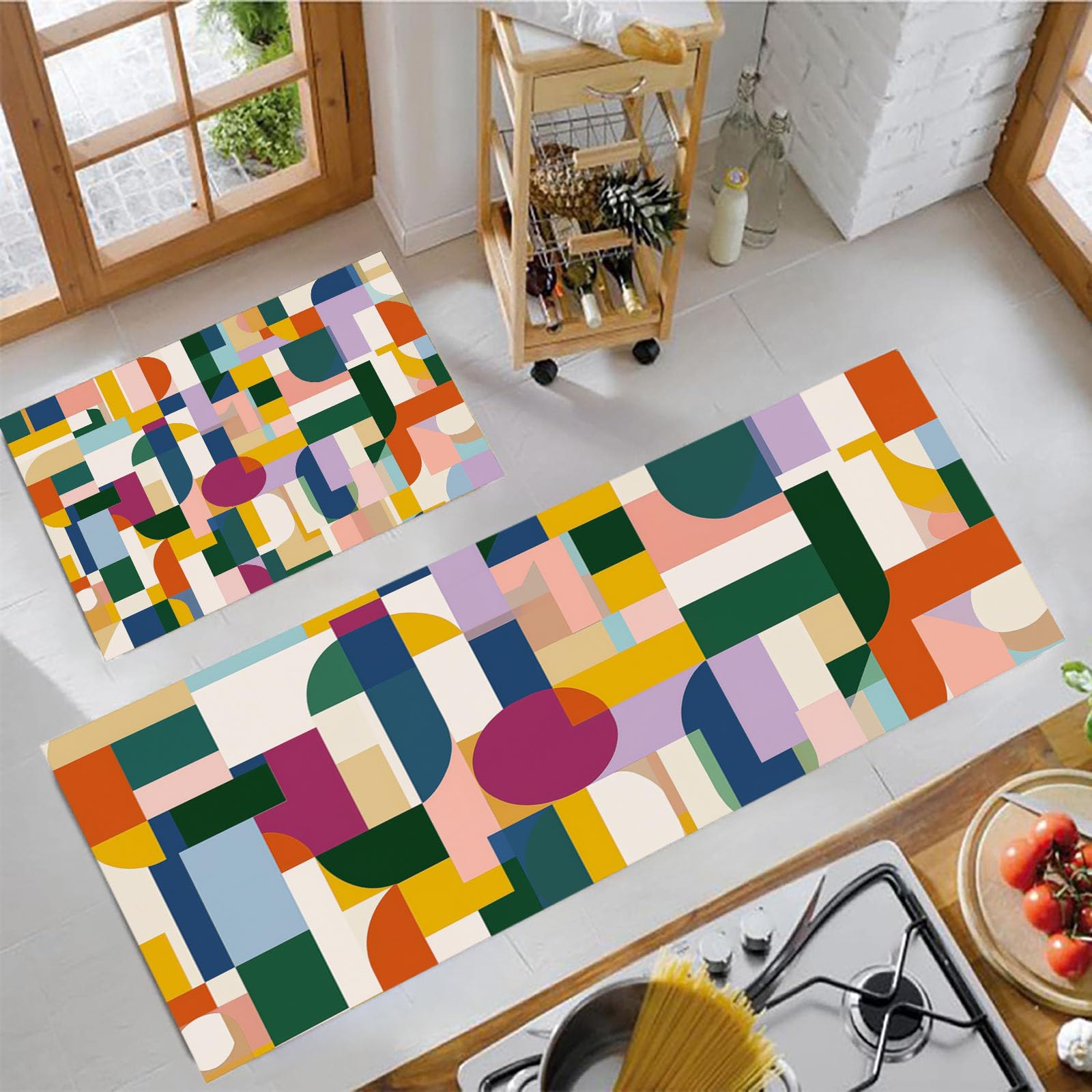 Alfombras de cocina para pasillos y zonas de fregadero tapetes modernos verde oscuro