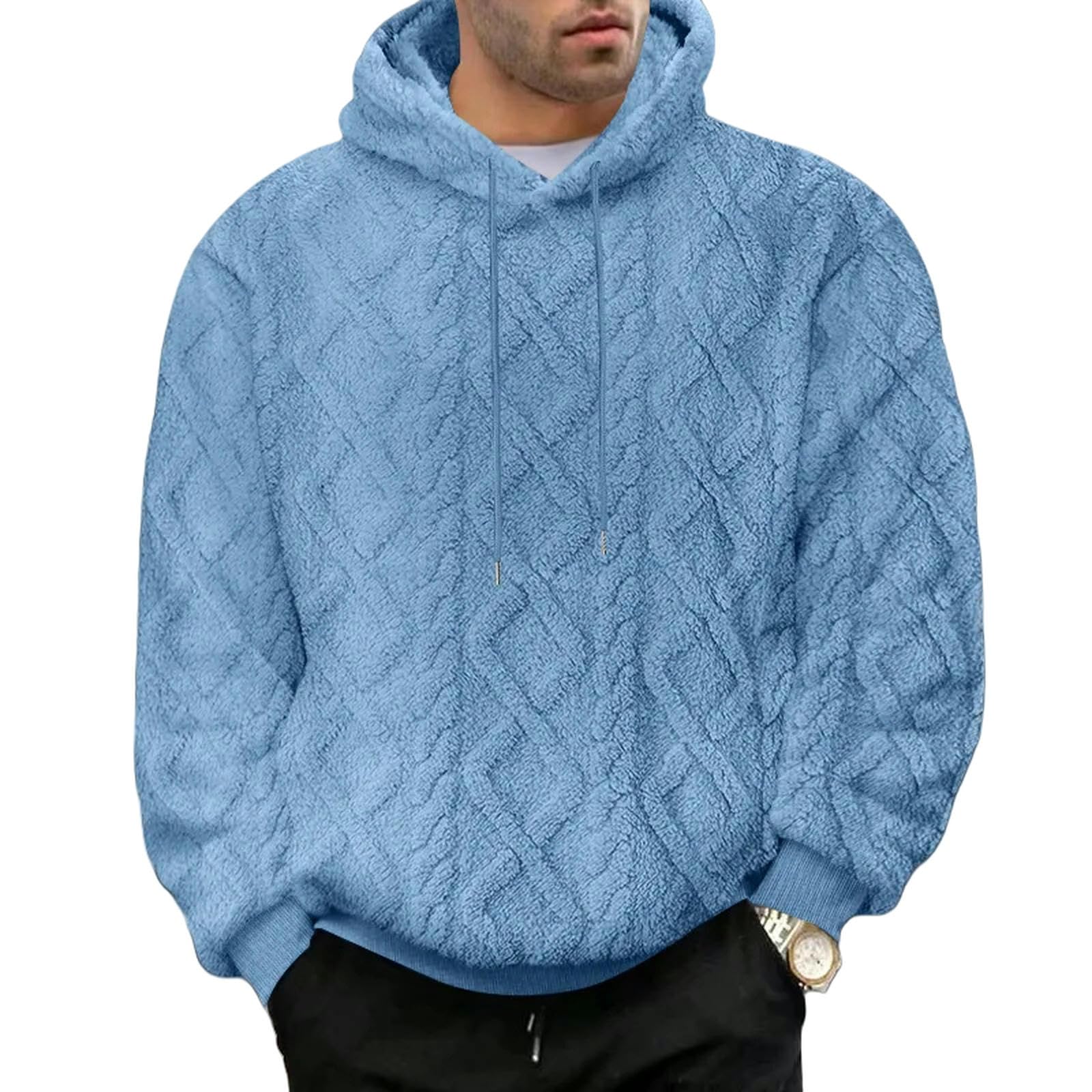Męskie swetry męska bluza z kapturem na co dzień pulower bluzy z kapturem wojna termiczna ponadwymiarowa bluza-niebieski-XXXL
