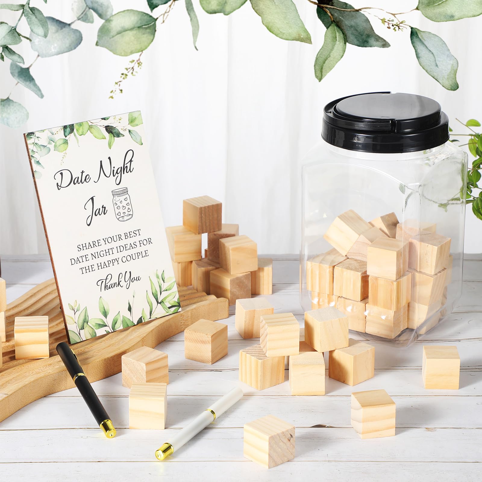 Lineshading Bridal Shower Games Date Night Game Wooden Wedding Game Wishes Advice Sign 50 Wooden Block with 2 Pens 1 Game Sign 1 Date Night Jar for Couples Guests Wedding Bridal Shower Newlywed
