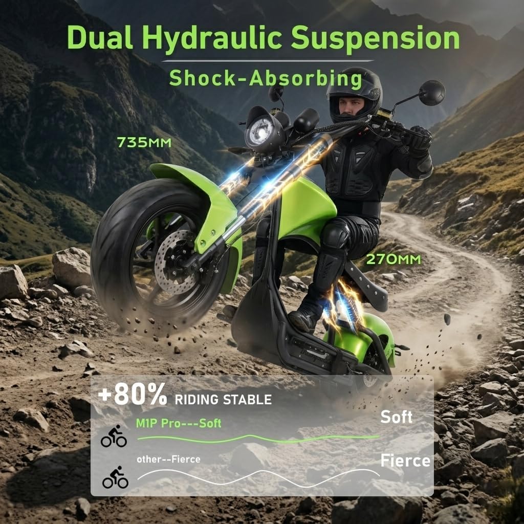 eAhora (2025 Upgraded) M1P Pro 4000W Electric Motorcycle for Adults 50MPH 60V 42Ah 55 Miles Long Range 2 Persons Adult Motorcycle Dual Battery Hydraulic Brakes Street Legal Electric Motorcycle