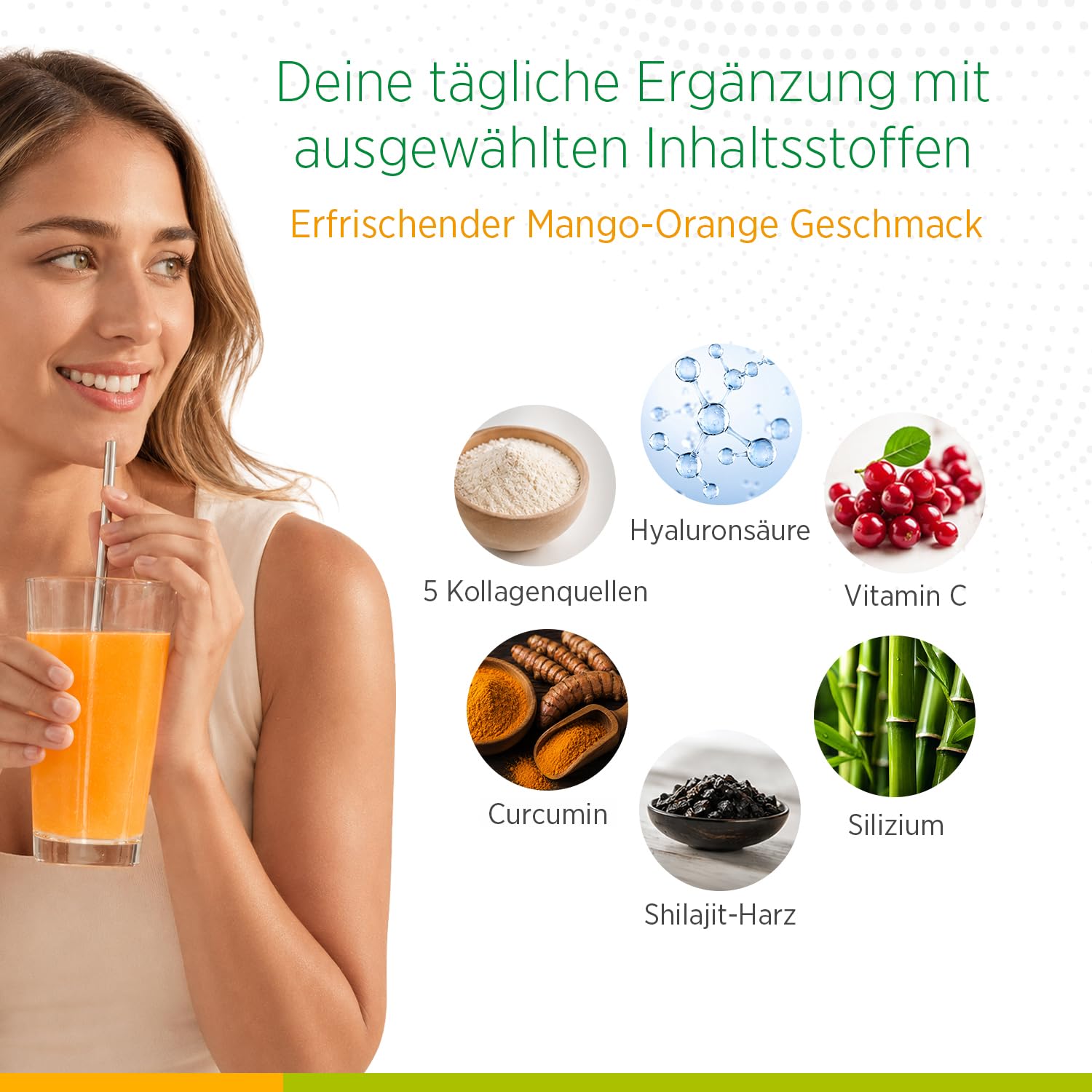 Collagen Powder Blend mit Hyaluronsäure – 30 Beutel mit 8600 mg hydrolysiertem Kollagen, Hyaluronsäure, Vitamin C, Curcumin und Shilajit für Haut, Gelenke und Knochen