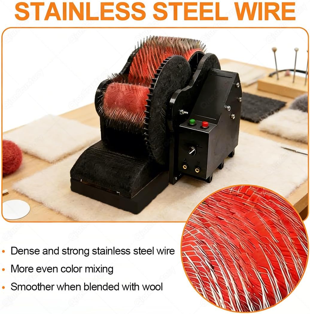 Electric Wool Drum Carding Machine, with Adjustable Forward & Reverse Speed, 50W Motor, Max 56 RPM, Includes 2 Foot Pedals, Brush, Awl & Table Clamp, Fast Color Mixing & Fiber Blending