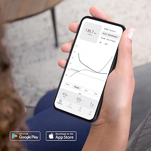 Miniatura 4 de Báscula digital de grasa corporal con gran pantalla LCD retroiluminada y seguimiento de teléfonos inteligentes (plata)