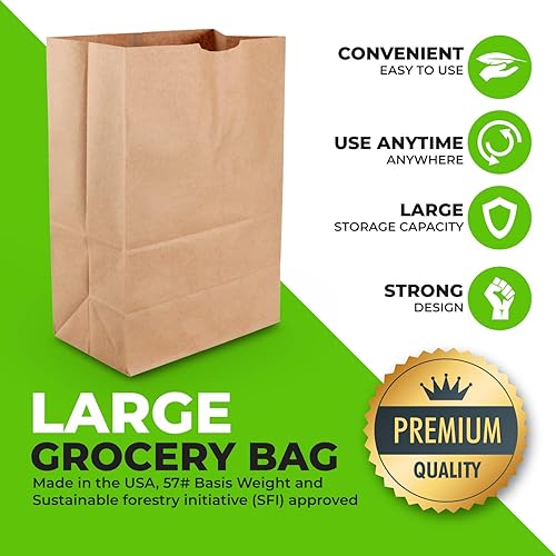 Miniatura 2 de PrimeSaver Bolsas de papel para comestibles  Bolsas de papel marrón para comestibles de 12 x 7 x 17  Bolsas de compras pesadas de papel kraft