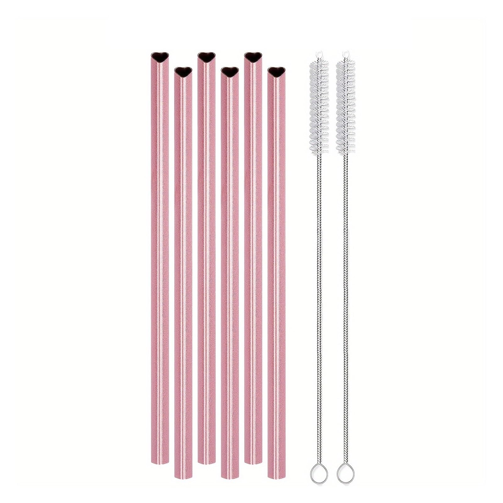 Strohhalme 304 Edelstahl-Strohhalm, rosa, herzförmiges Metall-Strohhalm-Set mit Strohhalmbürste Für Smoothie(8pcs)
