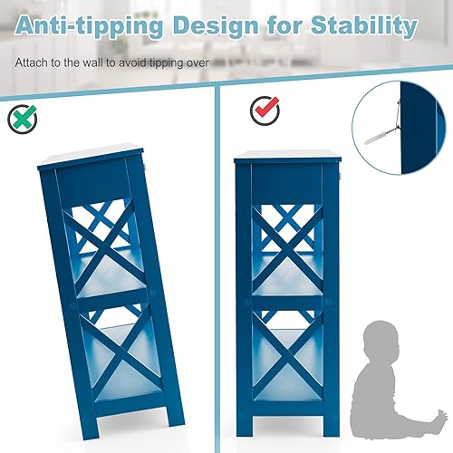 Miniatura 18 de Giantex Mesa de entrada de 3 niveles con almacenamiento, mesa consola estrecha con cajones y estantes, mesas auxiliares de sofá de diseño X para