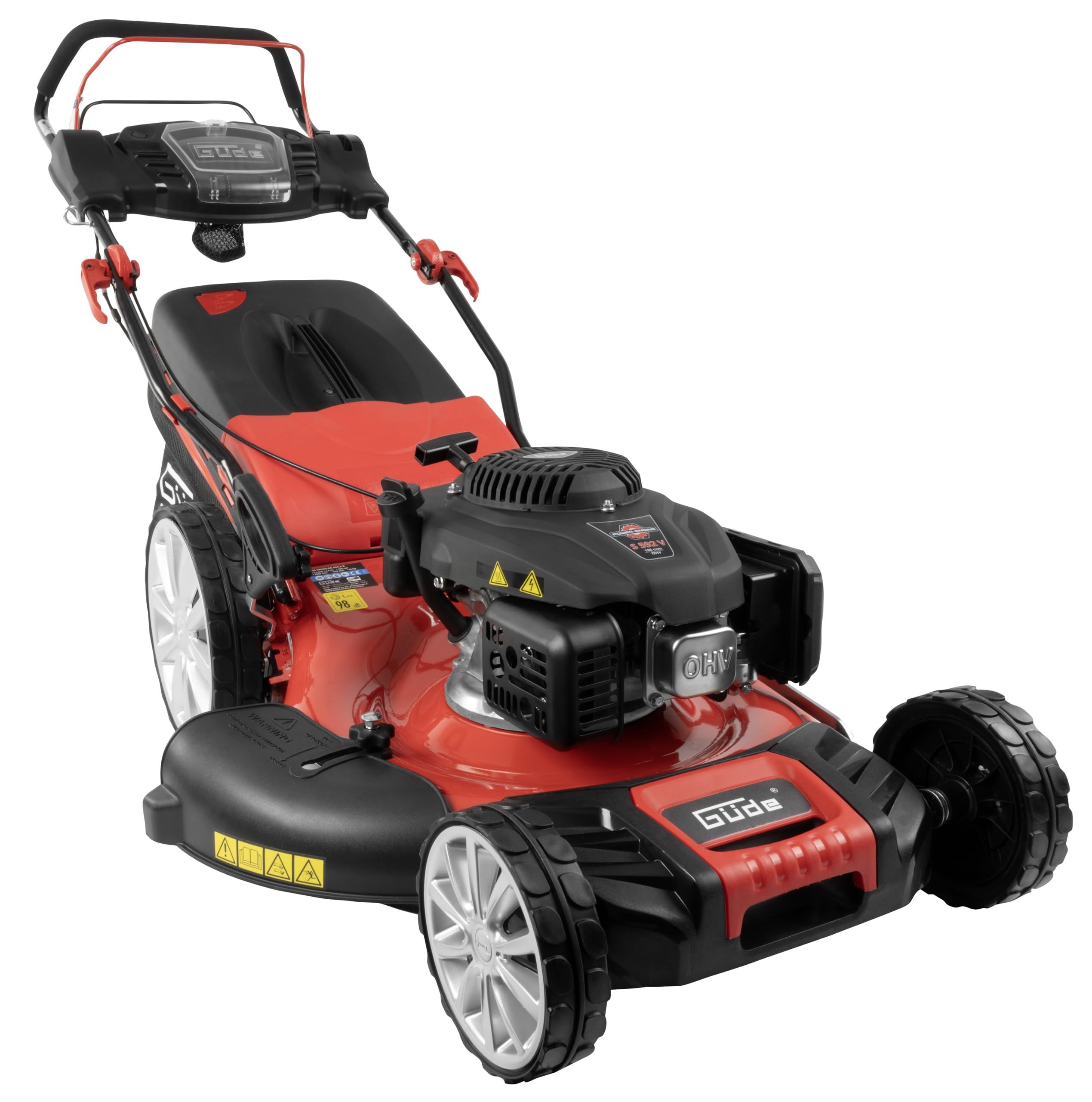 Güde Cortacésped Big Wheeler 554.3 R (Motor de 4 Tiempos 3,7/5,03 (kW/PS), Certificado GS, Ancho de Corte 55 cm, Saco recogedor de Hierba 65 l, Ajuste de Altura de Corte de 6 velocidades, tracción