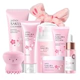 Japan Sakura Skincare Set Women Gifts - 8 Pcs Teenage Skin Care Set - Skin Care for Teens 10-12 - Skincare for Girls 10-12 - Teen Skin Care Kit with Face Mask&comma;Cleanser&comma;Cream&comma;Headband