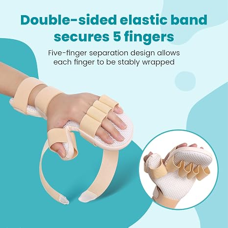 DrFinger Stroke Hand Brace Splint for Straightening Fingers with 5 Fingers Resting Support,Prevent Fingers Curling, Dupuytren's Contractures, Hand Spasms, Fit Right & Left, Men & Women - M