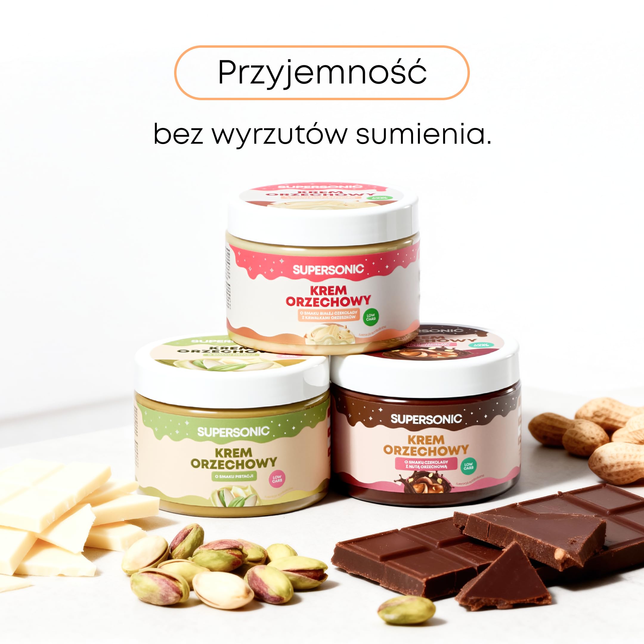 Supersonic Krem Orzechowy Pistacjowy 250 g – Bez Dodatku Cukru, Keto | Wegański, wysoka zawartość błonnika, bez oleju palmowego, 27% orzeszków ziemnych, olej MCT, inulina, do smarowania
