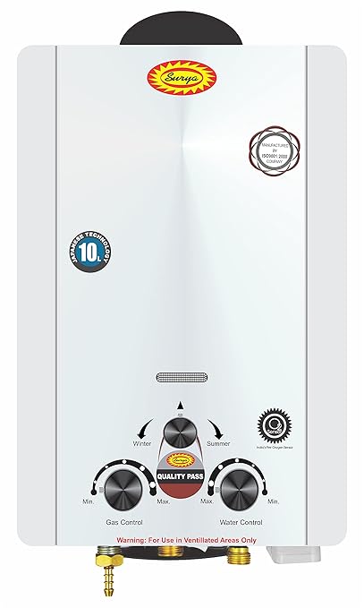 Surya Instant Low pressure LPG Gas Geyser(Gas Water Heater) 10L/ Minute in (Cream Colour)