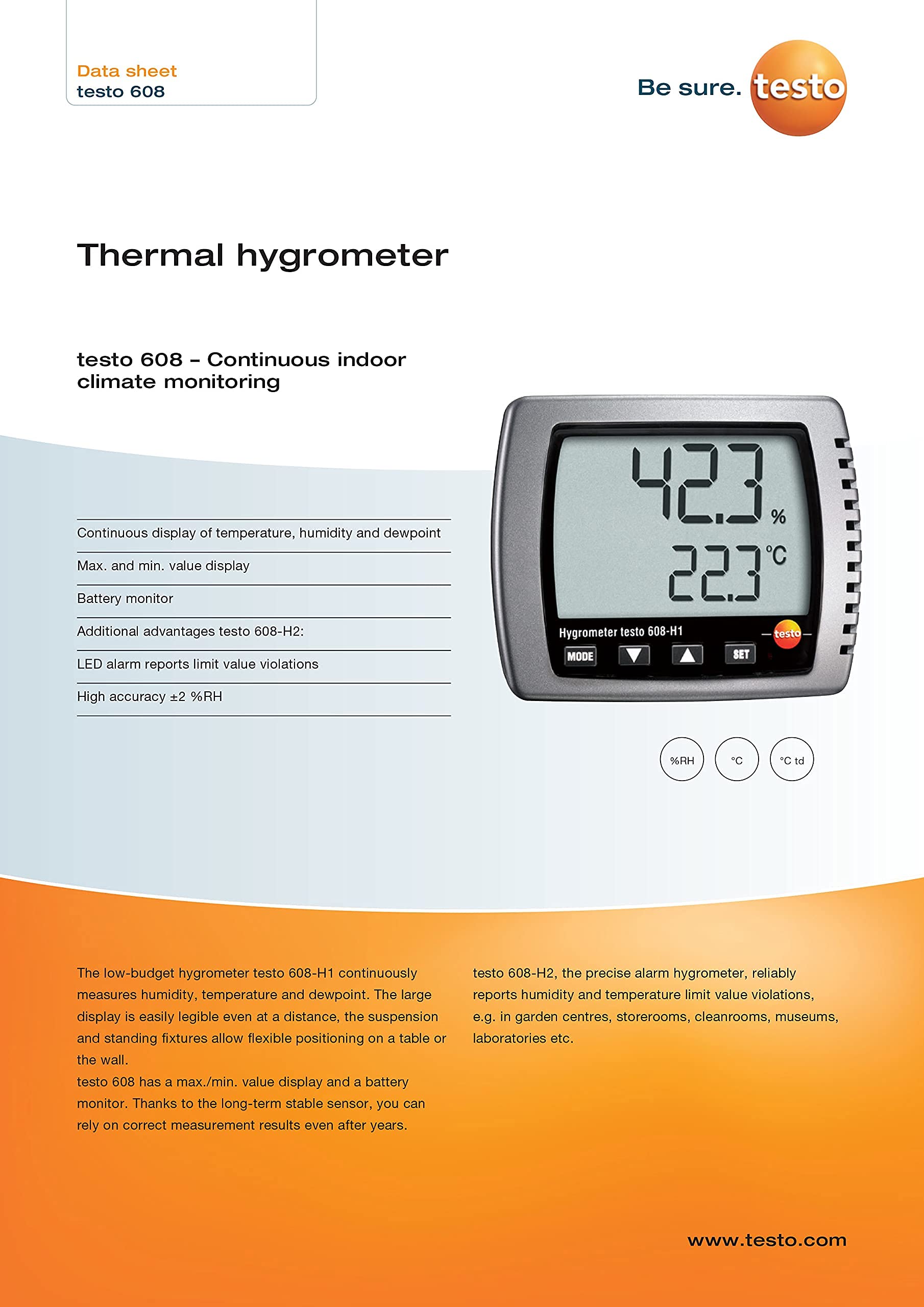Buy Testo 608H1 Digital Thermo Hygrometer (Range 32°F to 122°F) for Greenhouse, Industrial