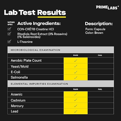 Miniatura 3 de Prime Labs Cápsulas de Creatina HCl - con CON-CRT, Extracto de Raíz de Rhodiola, y L-Teanina - Soporte Muscular, Resistencia, Función Cognitiva -