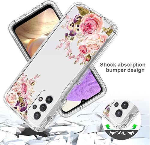 Miniatura 7 de Funda para Galaxy A32 5GM32 5G SM-A326 con protector de pantalla de vidrio templado, diseño floral de cuerpo completo, carcasa rígida + TPU suave a