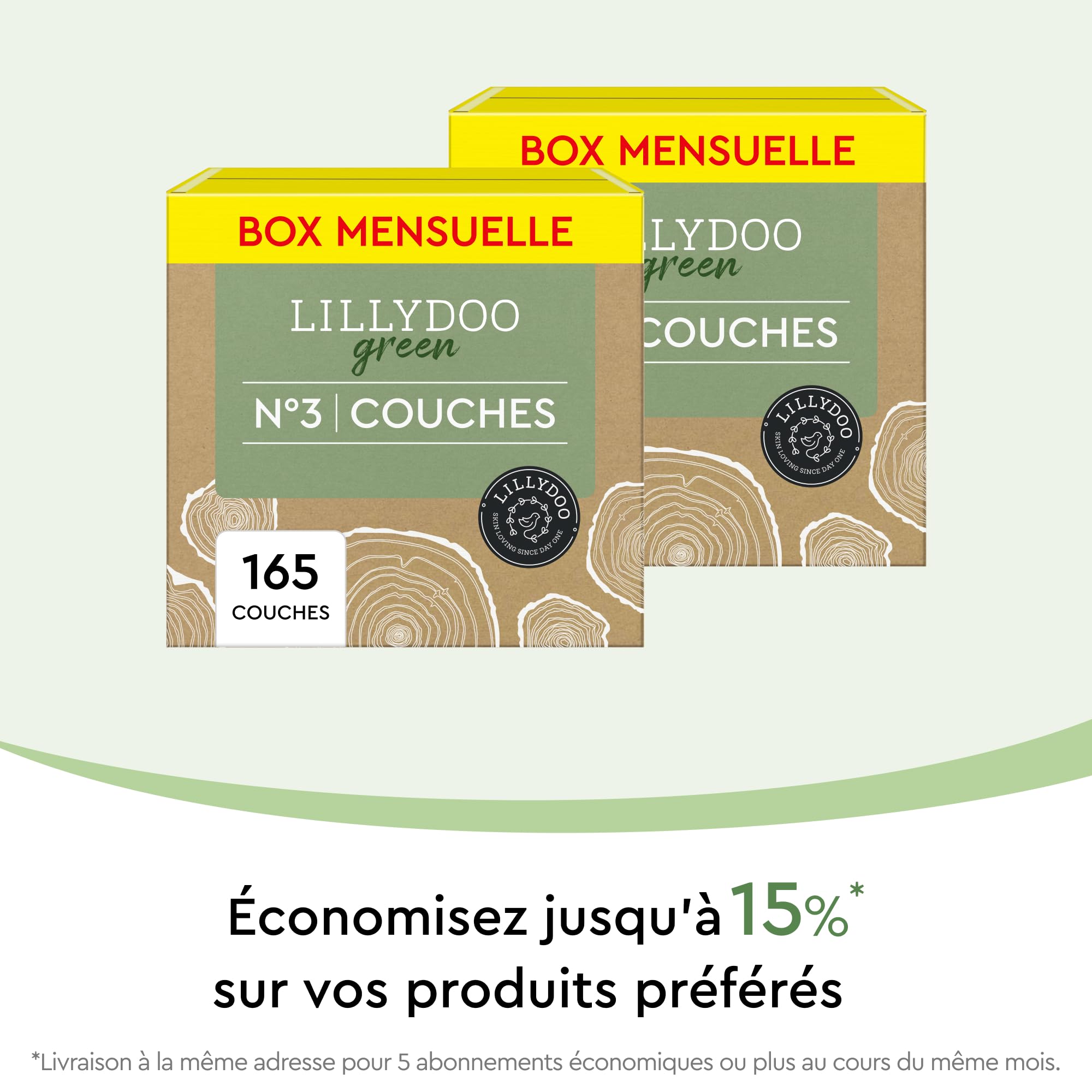 LILLYDOO green - Couches Bébé Respectueuses de l'Environnement, Taille 3 (6-10 kg), Box mensuelle (165 pièces)