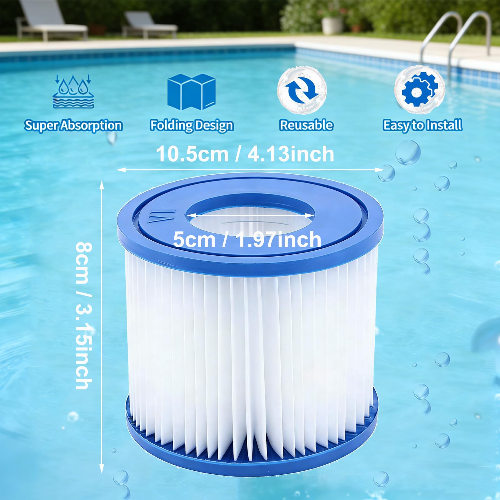 8 Piezas Cartucho de Filtro Piscina Tipo Vi Filtro de Repuesto para SPA Tipo Vi Cartuchos de Filtro 58383 Compatible con Lay-Z-SPA Miami Vegas Monaco Palm Springs
