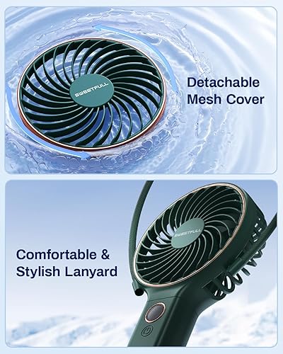 Miniatura 8 de SWEETFULL Ventilador portátil de mano, batería recargable de 5000 mAh, viento de 6 velocidades, pantalla digital LED, mini ventilador de viaje