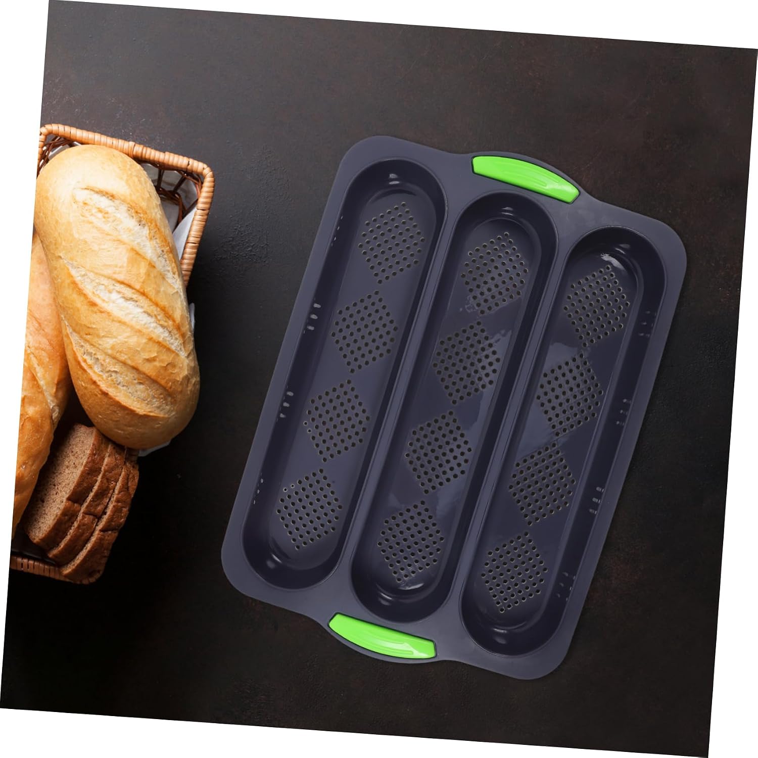 Zerodeko French Bread Baking Tray Non Stick Silicone for Baguettes and Loaves Flexible Cake Baking Pan for Home Baking and Odorless